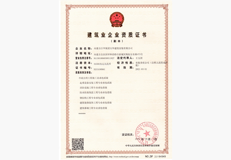資質(zhì)證書副本