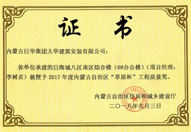 巨海城八區(qū)南區(qū)綜合樓6#辦公樓草原杯質(zhì)量獎(jiǎng)